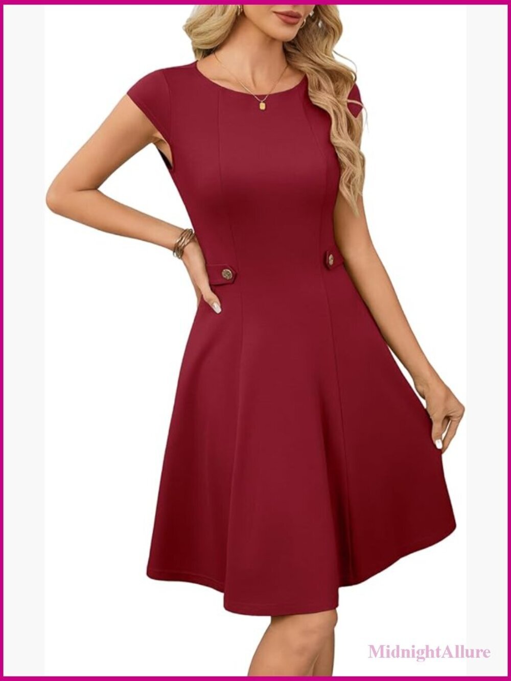 Elegant A-Line Mini Dress with Pockets Boat Neck Cap Sleeves
